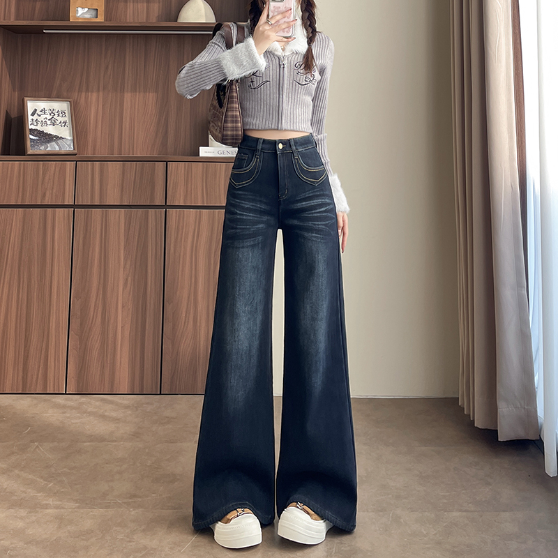 實拍2026春季小個子彈力刺繡扎染重工牛仔褲女高腰喇叭褲