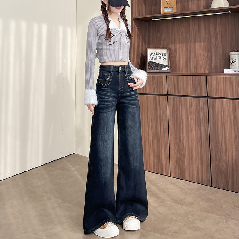 實拍2026春季小個子彈力刺繡扎染重工牛仔褲女高腰喇叭褲