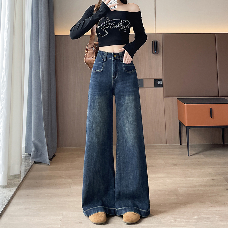 實拍2026春季小個子彈力牛仔褲女闊腿褲喇叭褲寬松型舒適