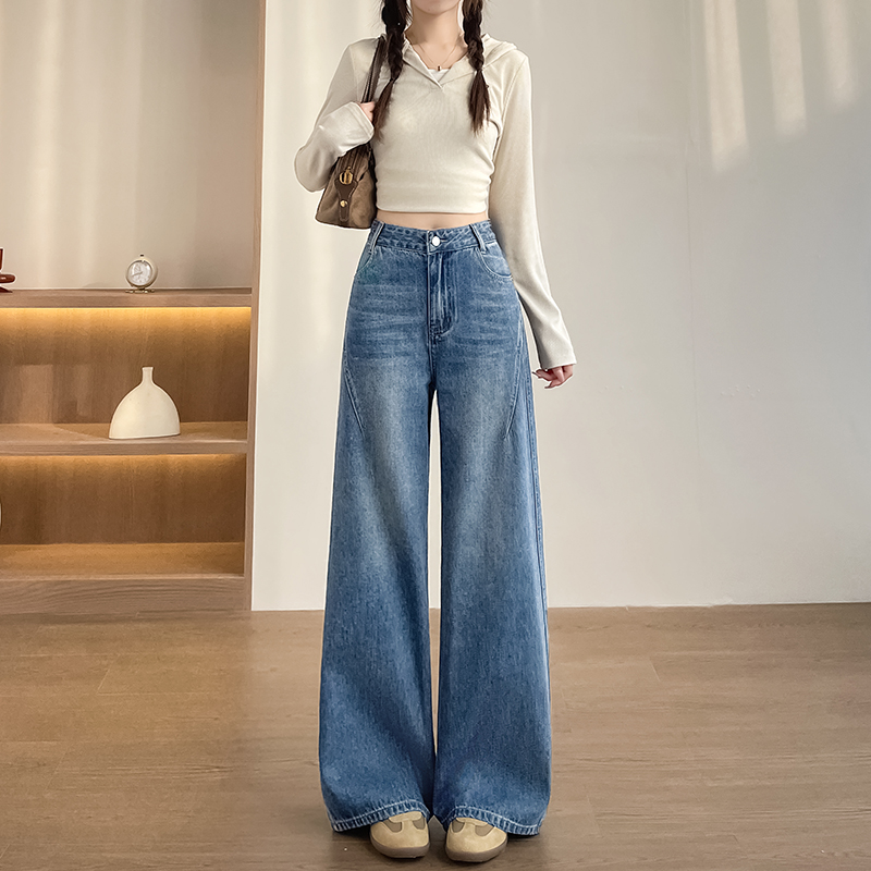 實拍2026春季新款小個子牛仔褲女窄版彎刀褲闊腿褲高腰直筒褲