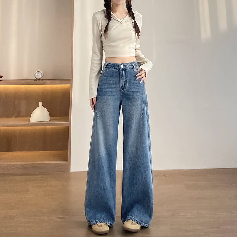 實拍2026春季新款小個子牛仔褲女窄版彎刀褲闊腿褲高腰直筒褲