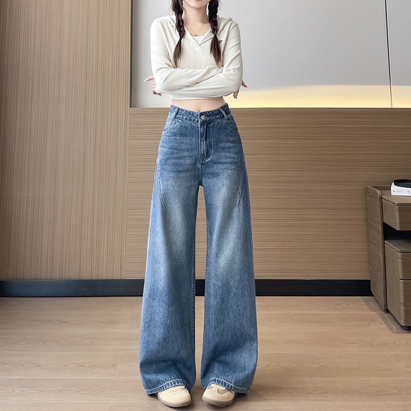 實拍2026春季新款小個子牛仔褲女窄版彎刀褲闊腿褲高腰直筒褲