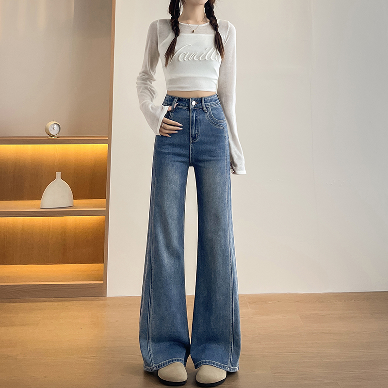 實拍2026春季新款小個子彈力牛仔褲女喇叭褲高腰寬松型舒適
