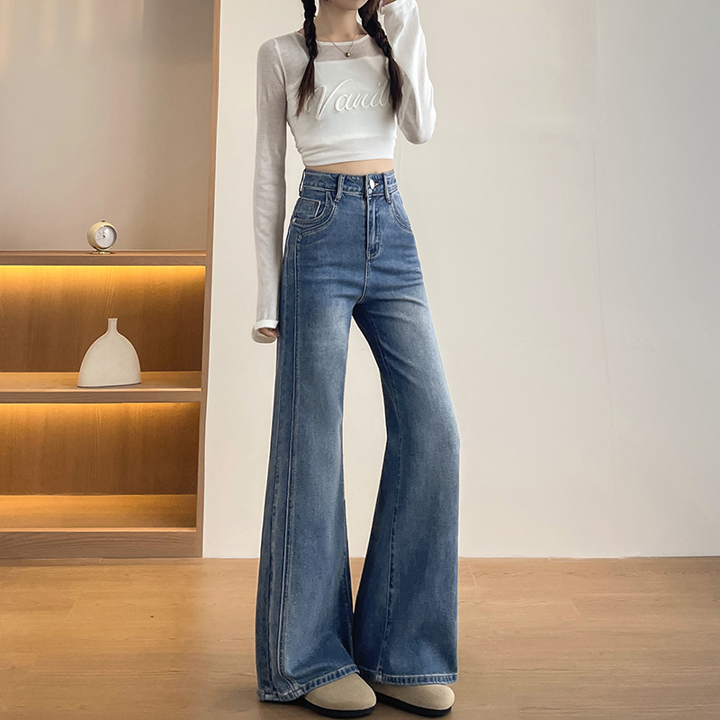 實拍2026春季新款小個子彈力牛仔褲女喇叭褲高腰寬松型舒適