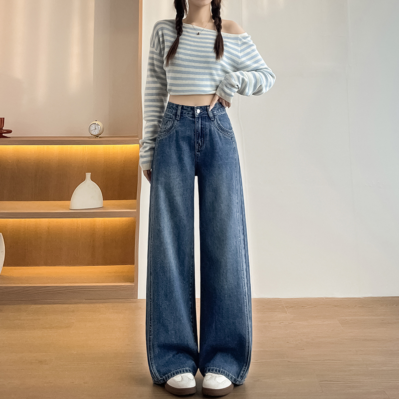 實拍2026春季新款小個子牛仔褲女拼接闊腿褲高腰直筒褲九分褲