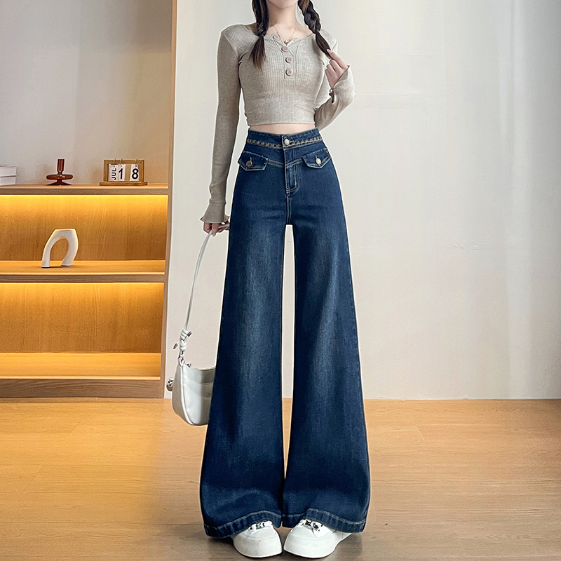 實拍2026春季新款小個子重工刺繡彈力牛仔褲女喇叭褲高腰寬松型