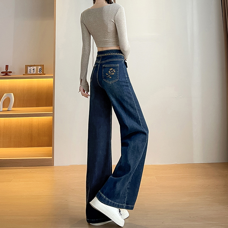 實拍2026春季新款小個子重工刺繡彈力牛仔褲女喇叭褲高腰寬松型