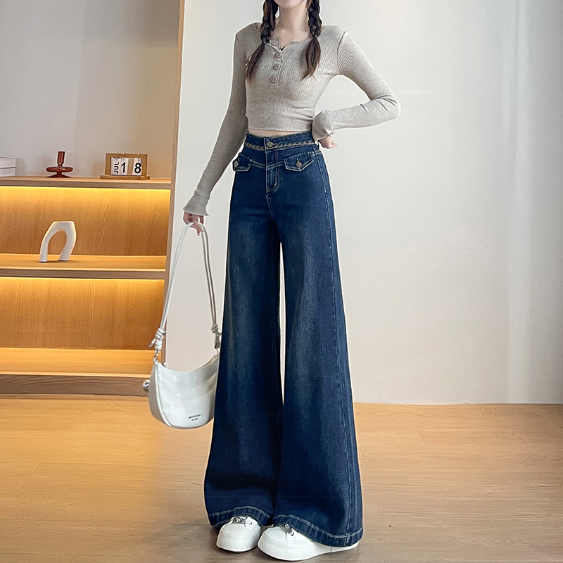 實拍2026春季新款小個子重工刺繡彈力牛仔褲女喇叭褲高腰寬松型