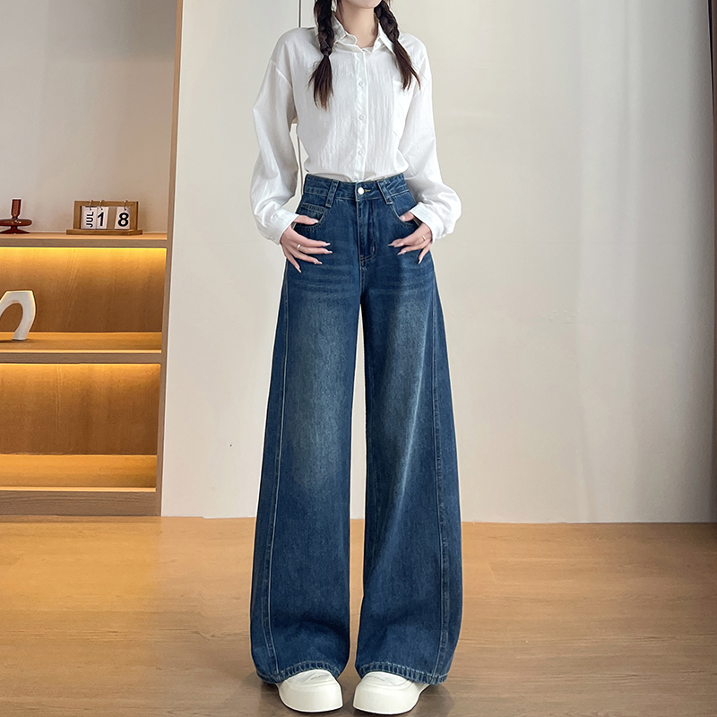實拍2026春季新款小個子牛仔褲女窄版直筒彎刀褲闊腿褲高腰直筒褲