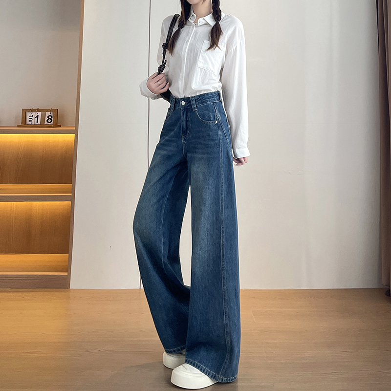 實拍2026春季新款小個子牛仔褲女窄版直筒彎刀褲闊腿褲高腰直筒褲