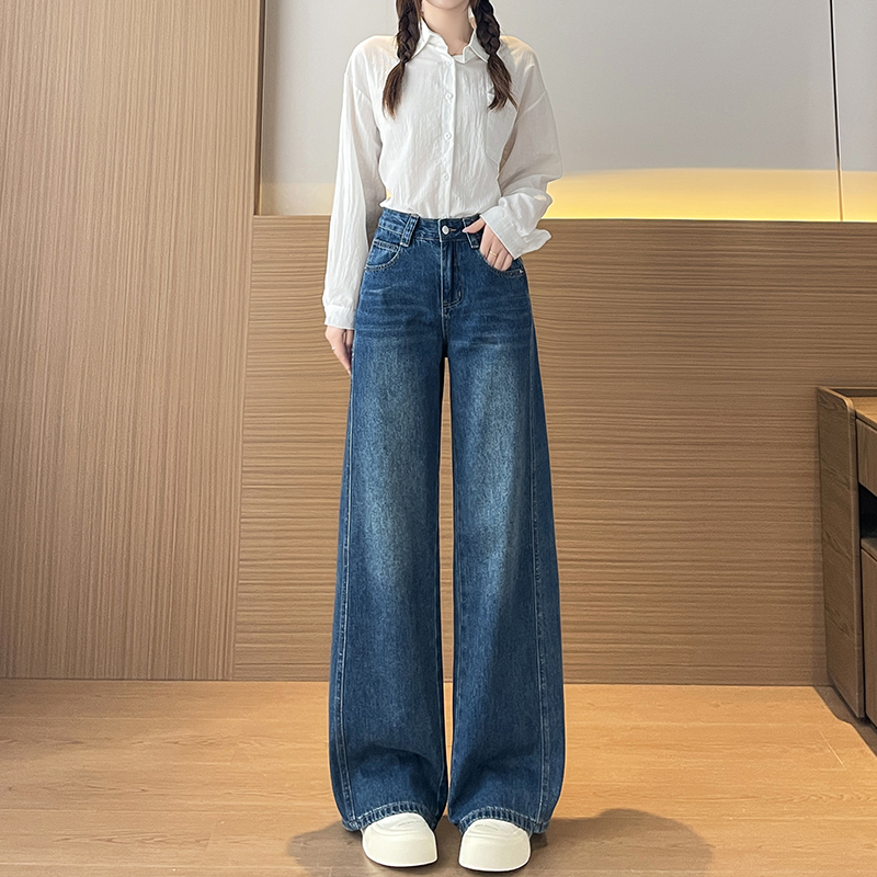 實拍2026春季新款小個子牛仔褲女窄版直筒彎刀褲闊腿褲高腰直筒褲