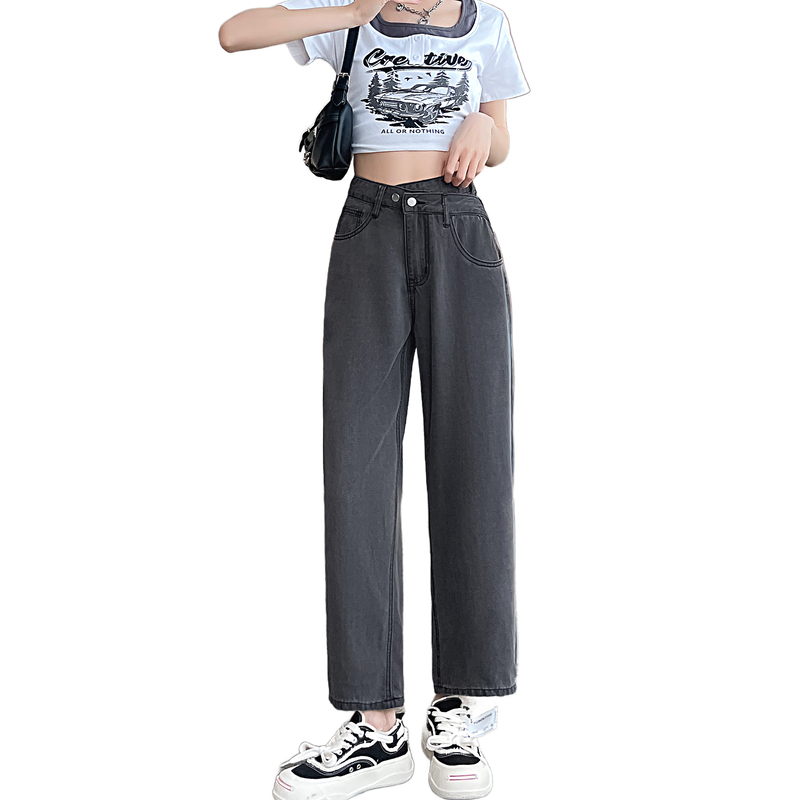 實拍2026夏季新款冰絲牛仔褲女不規則腰高腰垂感薄款天絲八分褲