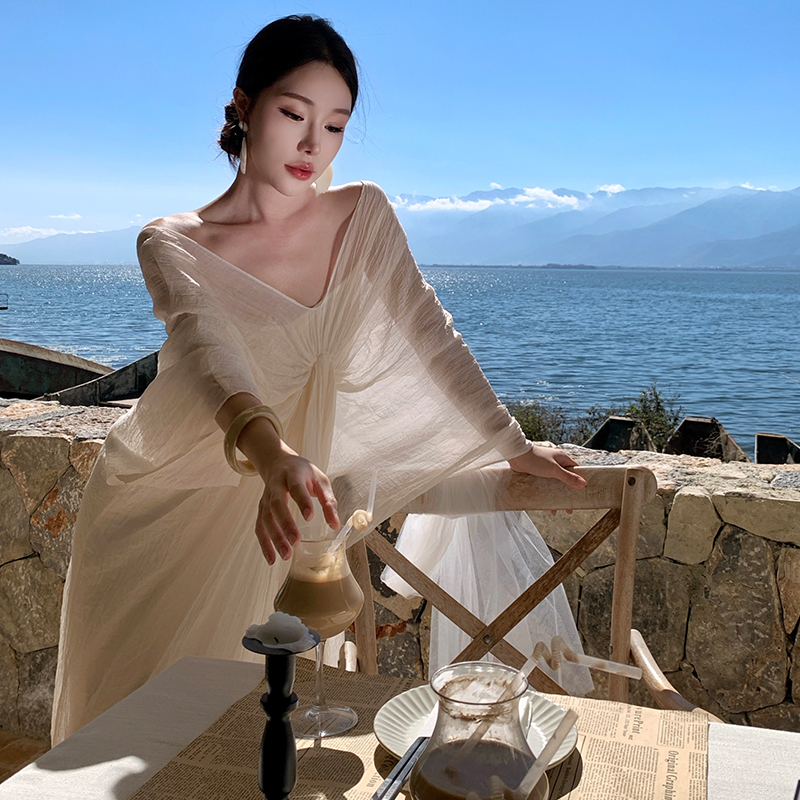 新中式高級感V領國風氣質禪意氛圍感度假晨袍兩件套