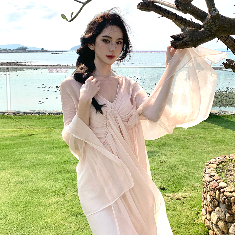 白月光中式度假仙女裙復古氣質高級感連衣裙兩件套