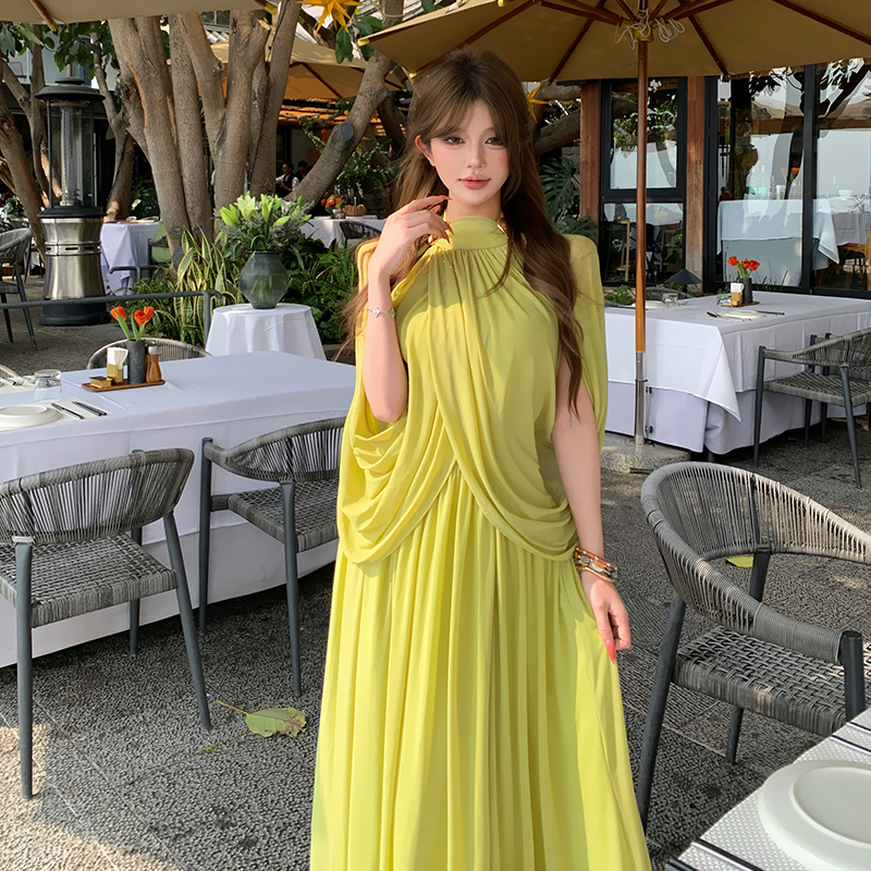 柔美垂順慎婕同款連衣裙法式高級感氣質名媛修身顯瘦禮服長裙