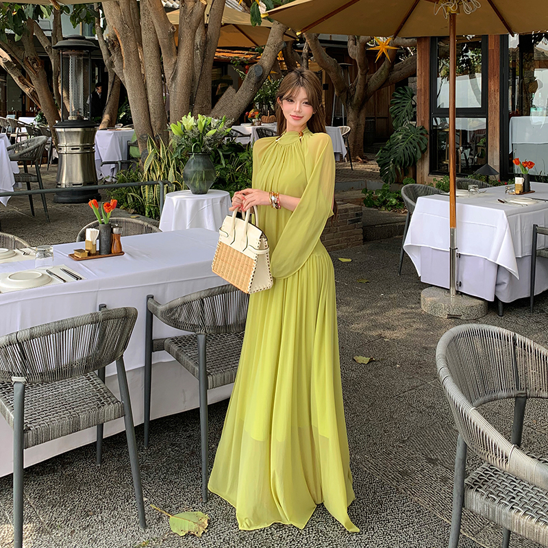 柔美垂順慎婕同款連衣裙法式高級感氣質名媛修身顯瘦禮服長裙