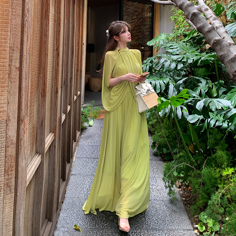柔美垂順慎婕同款連衣裙法式高級感氣質名媛修身顯瘦禮服長裙