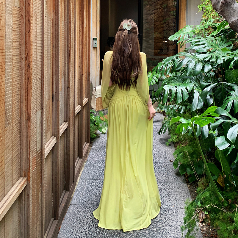柔美垂順慎婕同款連衣裙法式高級感氣質名媛修身顯瘦禮服長裙