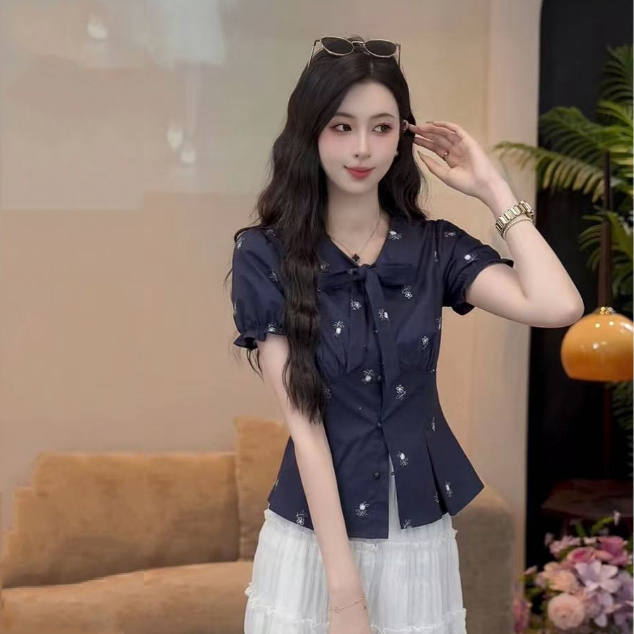 MY10854# YUANLIANSU圆脸酥朽木生漪夏季新款洋气时尚短袖时尚小众衬衫女裝貨源服裝批發