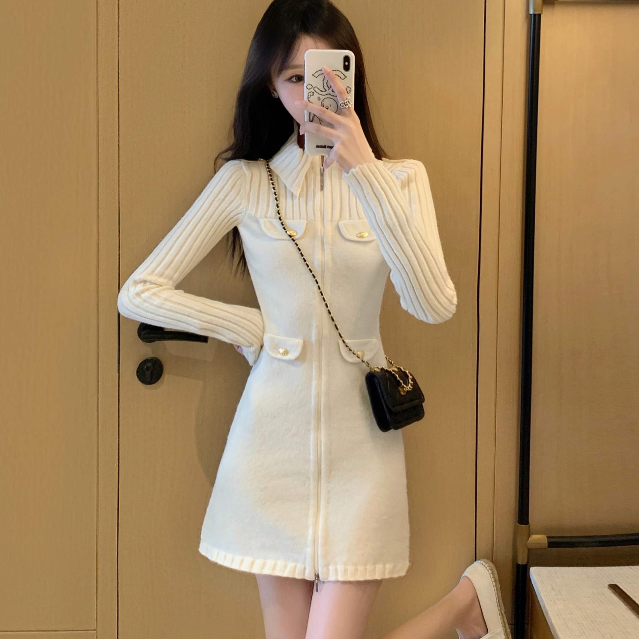 MY12039# 名媛连衣裙秋装女款新款高级感气质修身显瘦针织裙子女裝貨源...