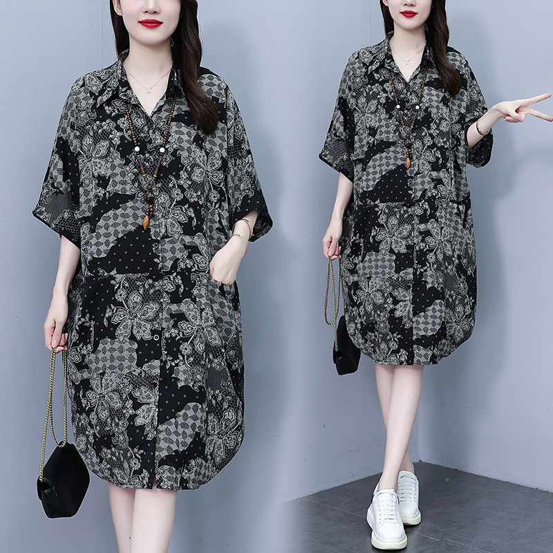 MY12444#大码女装新款减龄时尚洋气连衣裙宽松遮肚显瘦裙子女裝貨源服裝...