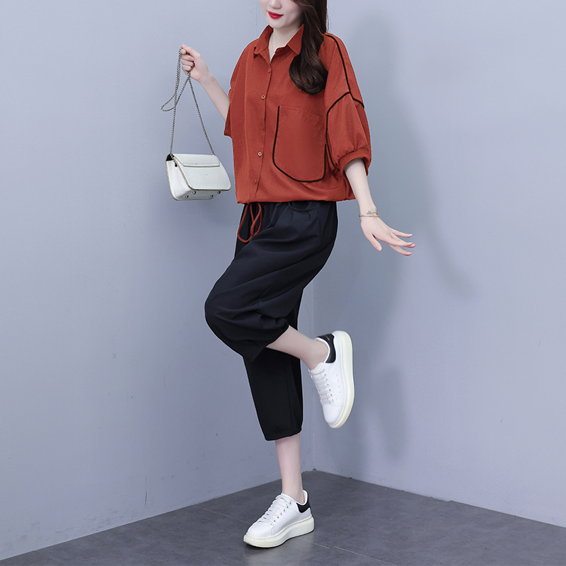 MY12439#新款大码套装夏款女装时尚减龄洋气修身两件套女裝貨源服裝批發