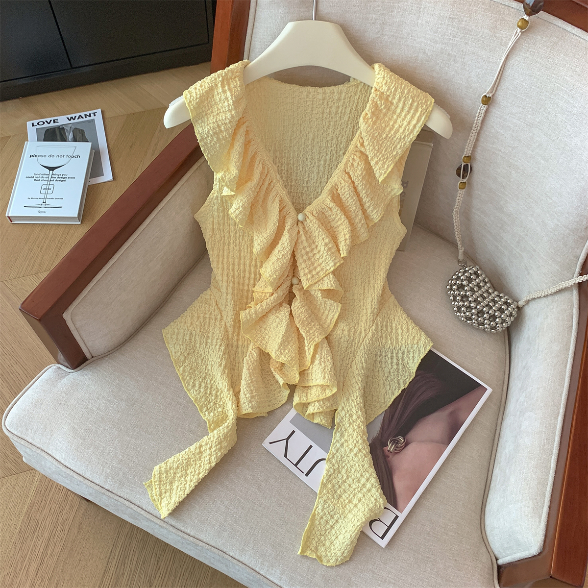 MY11203# 显瘦辣妹洋气无袖外穿不规则开衫女夏季新款纹理感背心短袖女...
