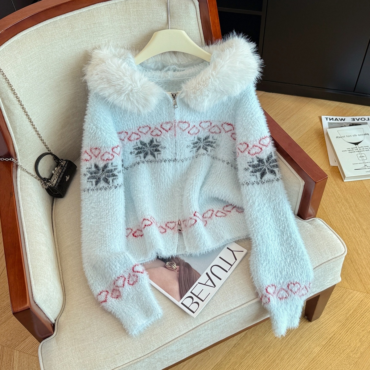 MY16550# 高级感毛绒绒连帽舒适毛衣外套新款宽松显瘦气质开衫女裝貨源...