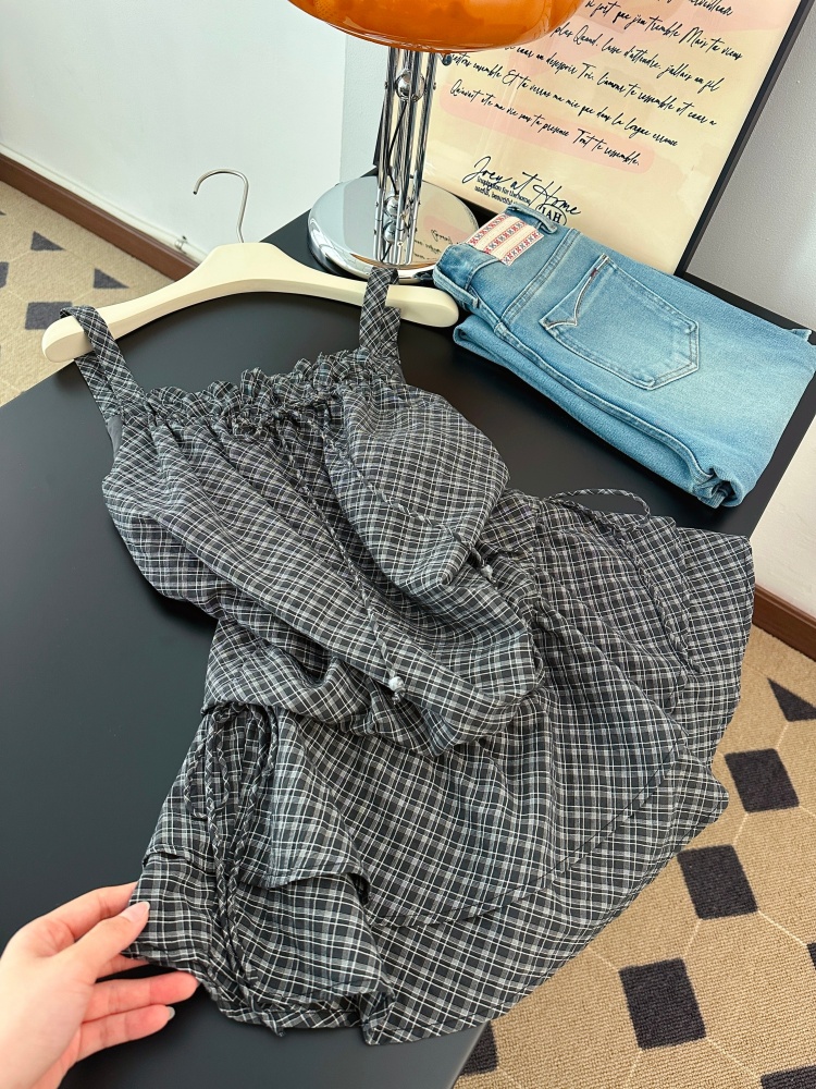 實拍港風復古吊帶上衣女夏季新款甜酷辣妹外穿收腰顯瘦漂亮襯衫