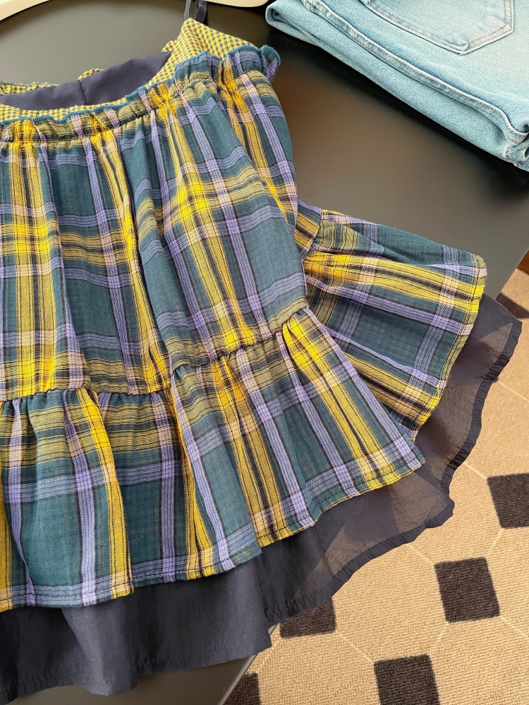實拍經典復古格紋顯瘦吊帶上衣女夏季新款甜酷辣妹外穿荷葉邊襯衫