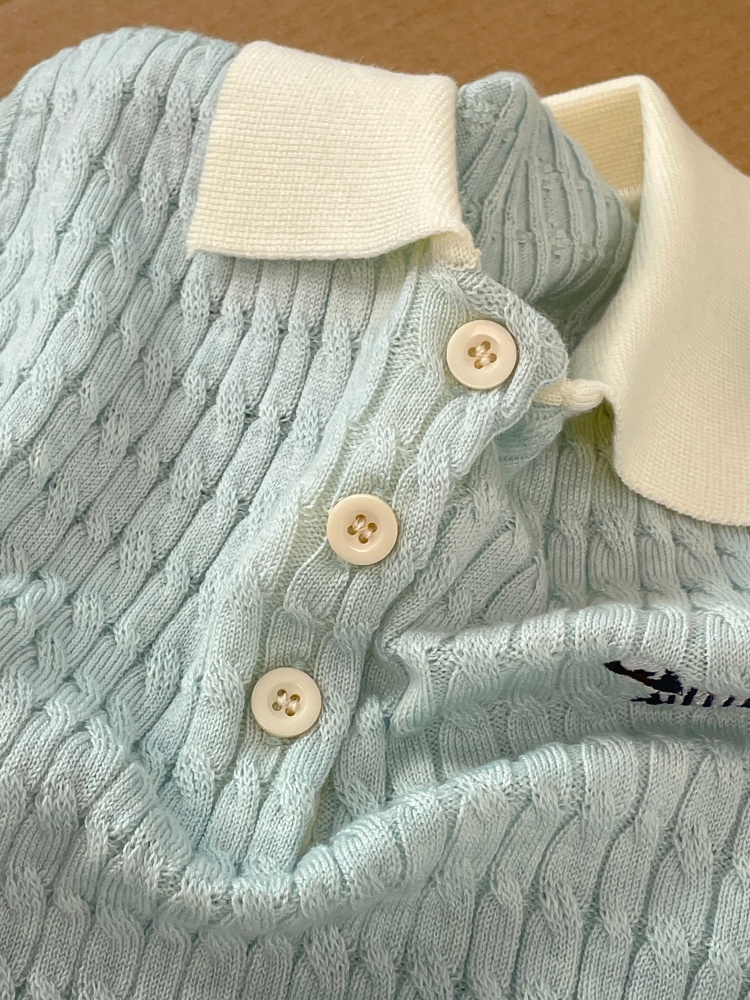 實拍工藝刺繡洋氣減齡無袖針織上衣女夏季新款polo領學院風背心