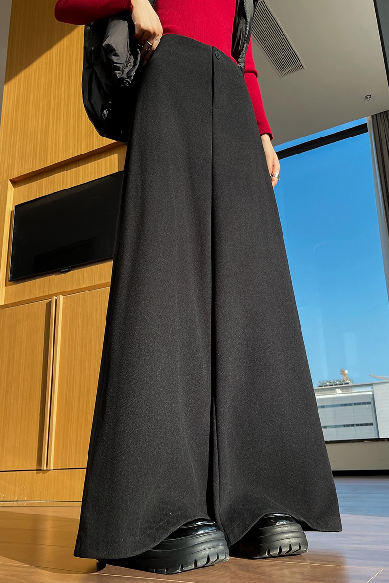 實拍毛呢西裝褲女冬2025新款高腰顯瘦寬松休閑百搭垂墜感闊腿褲子