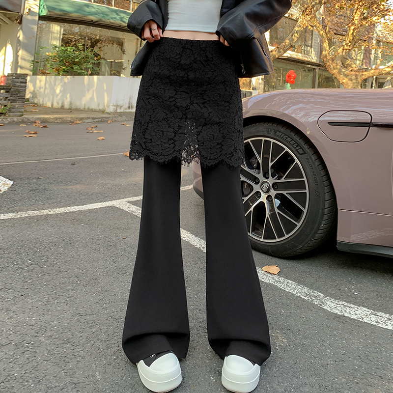 蕾絲拼接西裝微喇叭闊腿褲女春秋2026爆款時尚氣質休閑拖地長褲