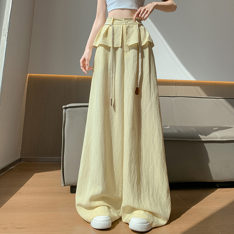 實拍冰絲屁簾休閑闊腿褲女夏季薄款2026新款高級感垂感山本直筒褲
