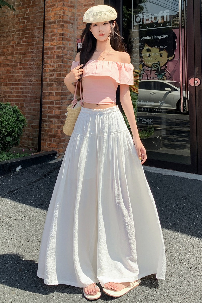 實拍韓系慵懶松弛感細褶裙褲設計感百搭休閑簡約純色氣質長褲女