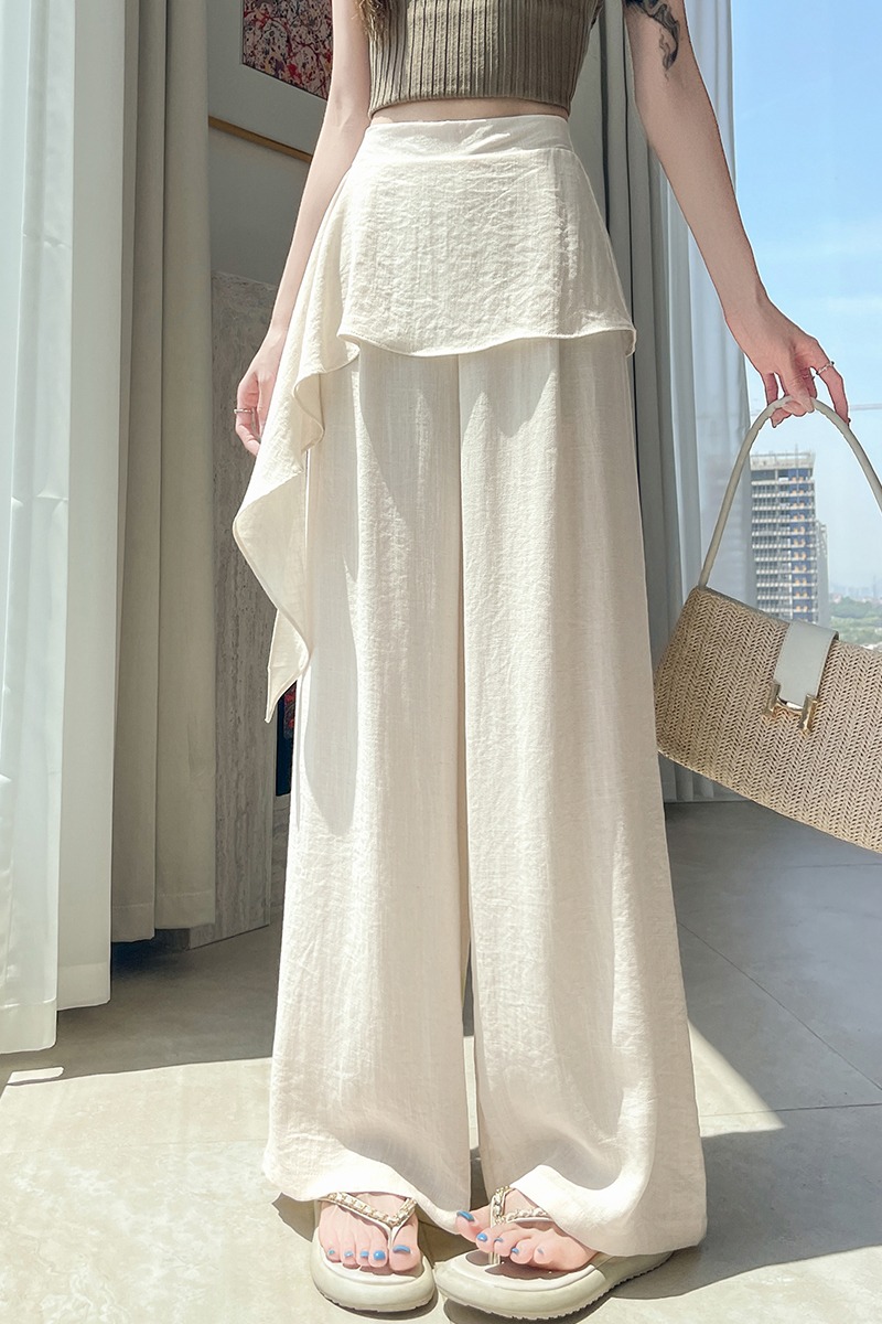 實拍屁簾闊腿褲女2026夏季新款天絲棉麻高腰顯瘦慵懶風休閑褲長褲
