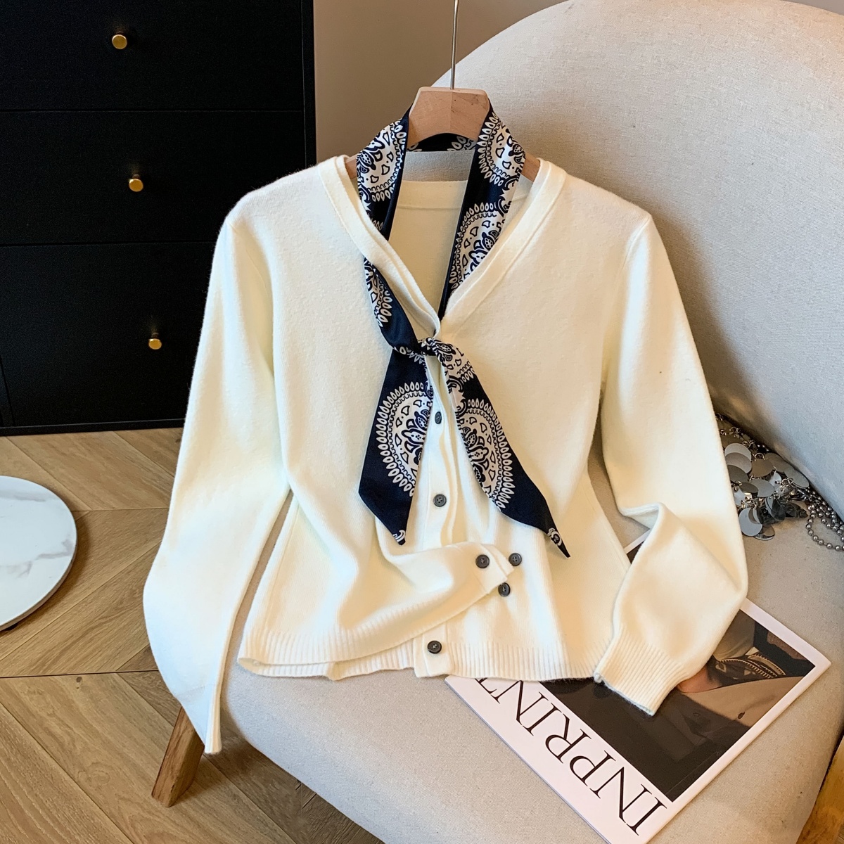 MY15657# 新款打底针织飘带设计感毛衣开衫V领内搭上衣女裝貨源服裝批...