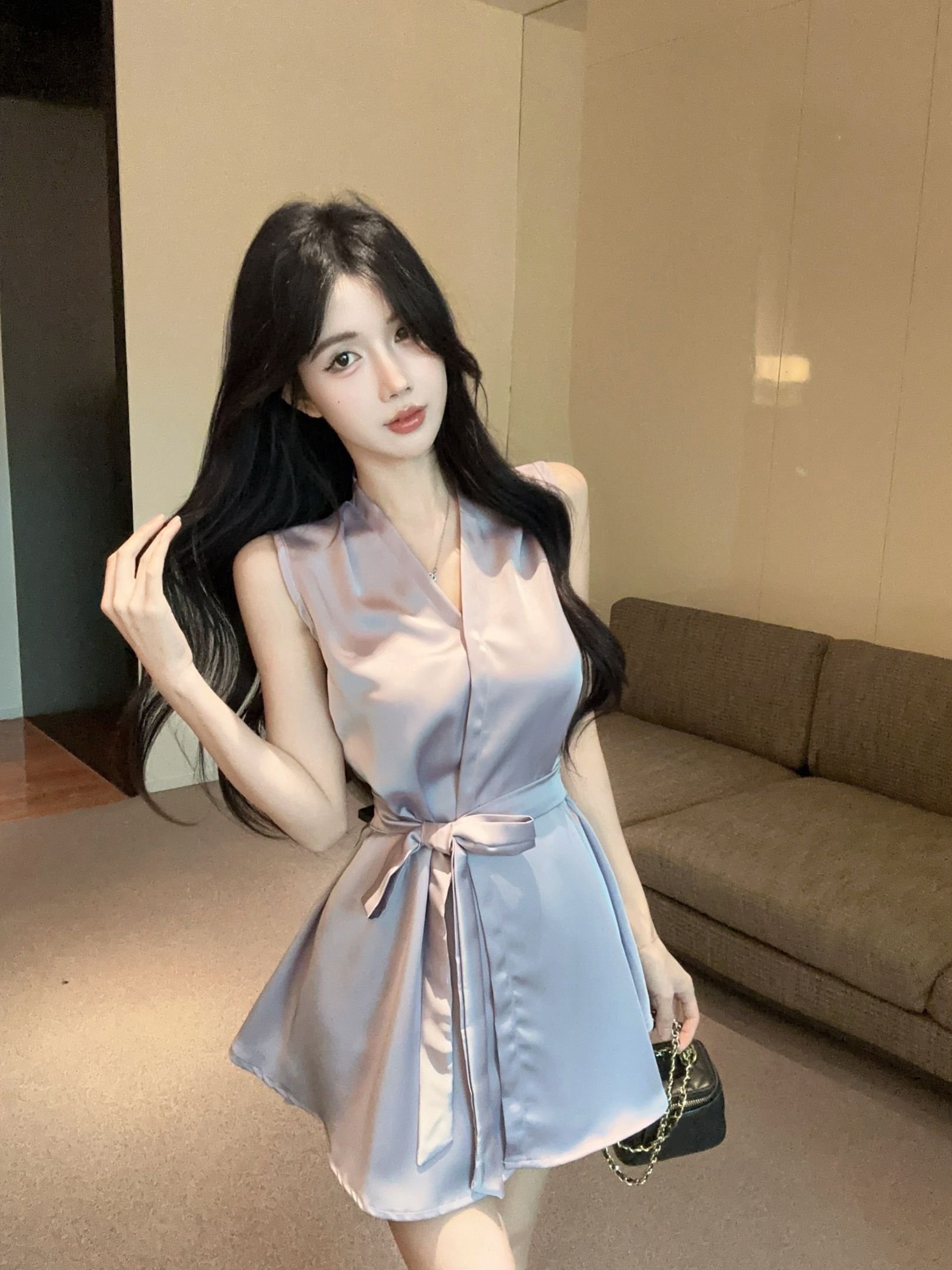 MY16521# 法式气质高级感无袖系带上衣高腰短裤新款收腰显瘦套装女女裝...