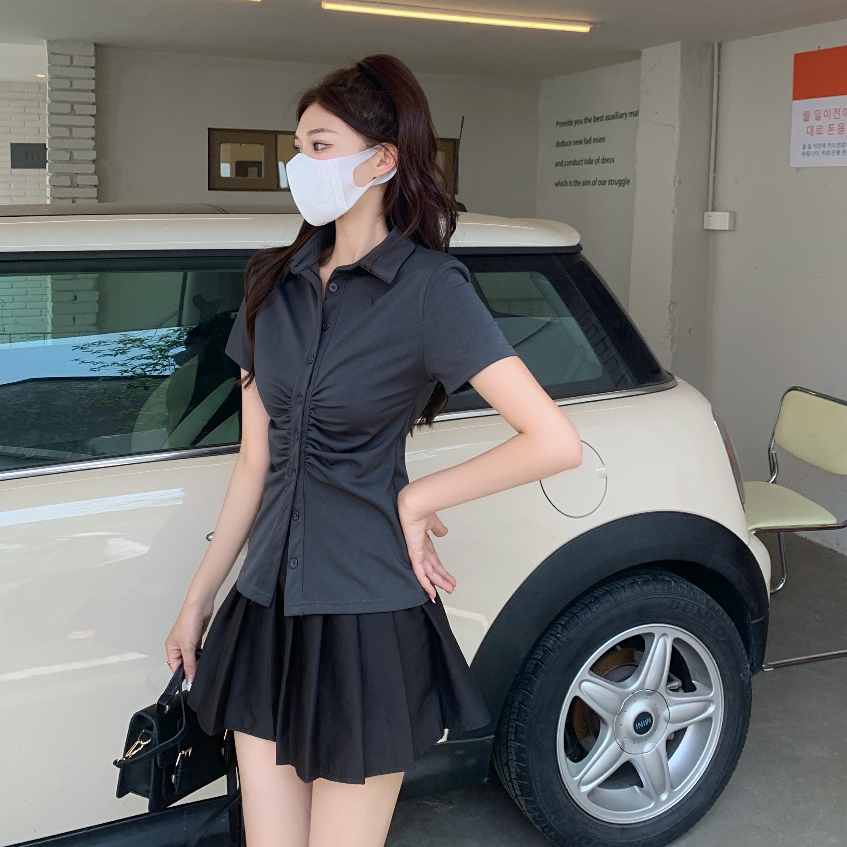 MY16506# 夏纯欲风收腰衬衫女短袖衬衣设计感女神显瘦气质上衣女裝貨源...