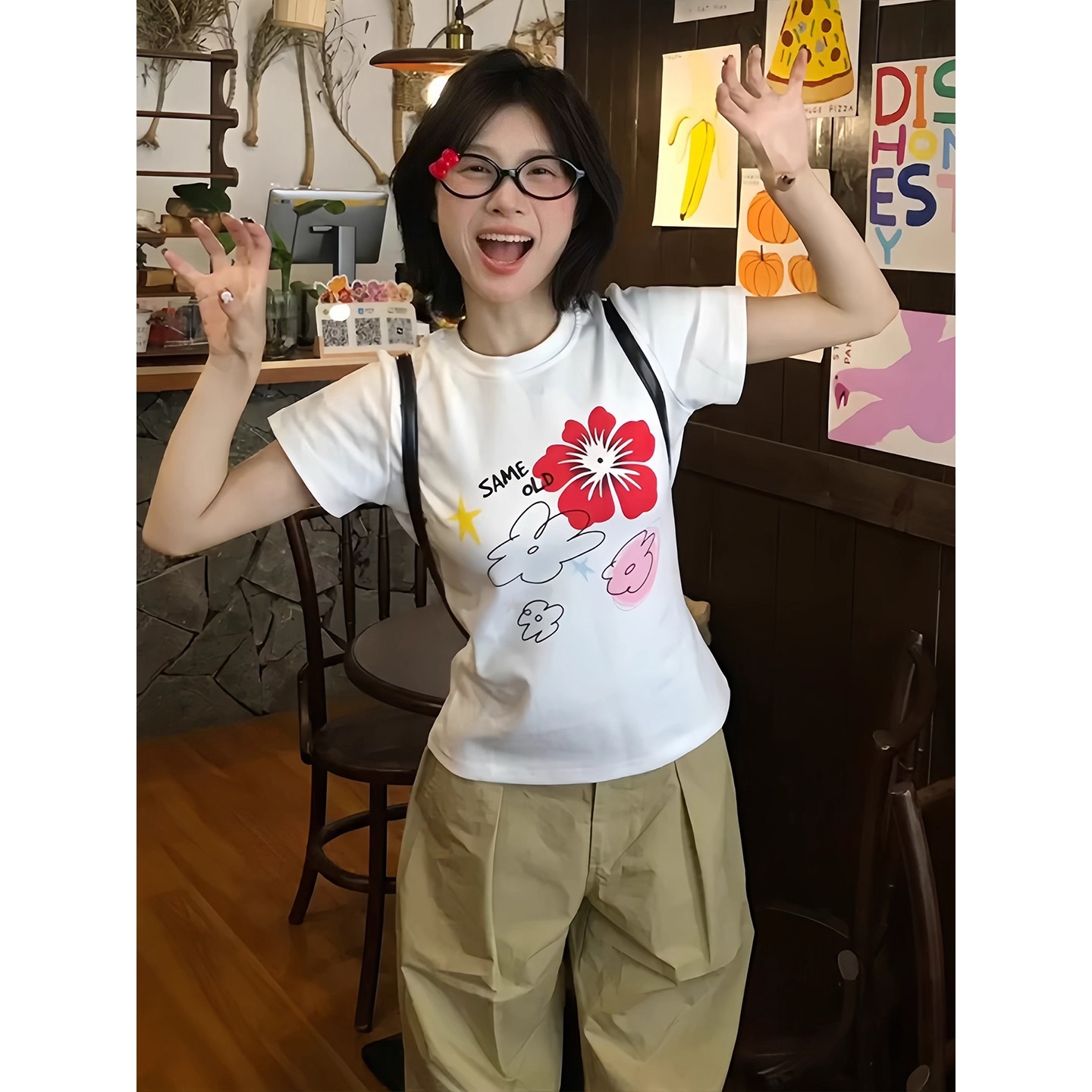 MY16816# 40支纯棉 92%棉8%氨纶 正肩短袖T恤女印花女裝貨源服裝批發