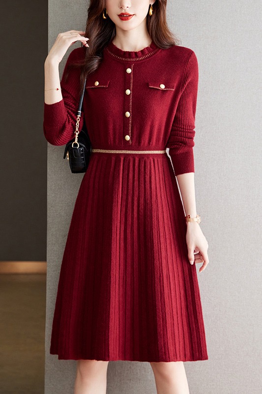 MY16232# 配大衣针织毛线连衣裙新款收腰显瘦外穿打底毛衣裙女裝貨源服...