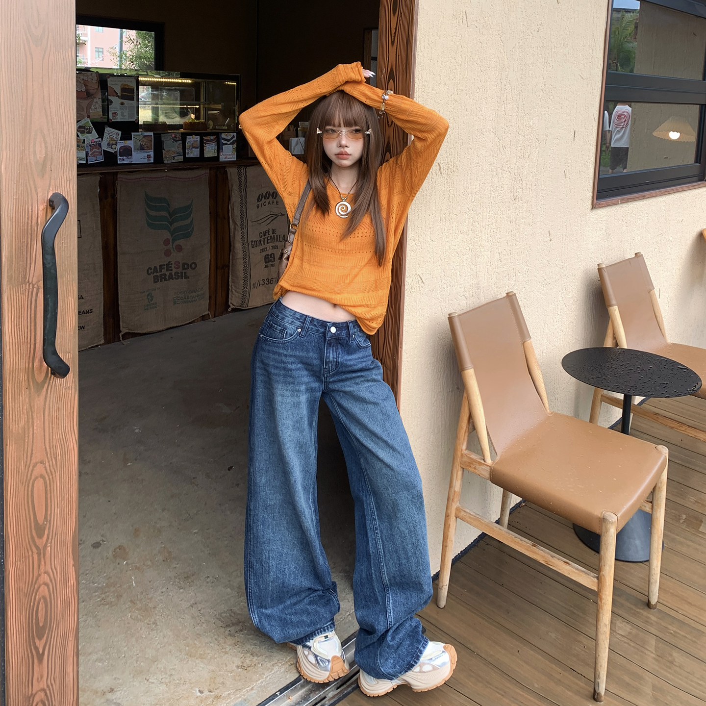 美式復古寬松低腰闊腿褲女2025秋冬新款百搭垂感直筒顯瘦牛仔褲女