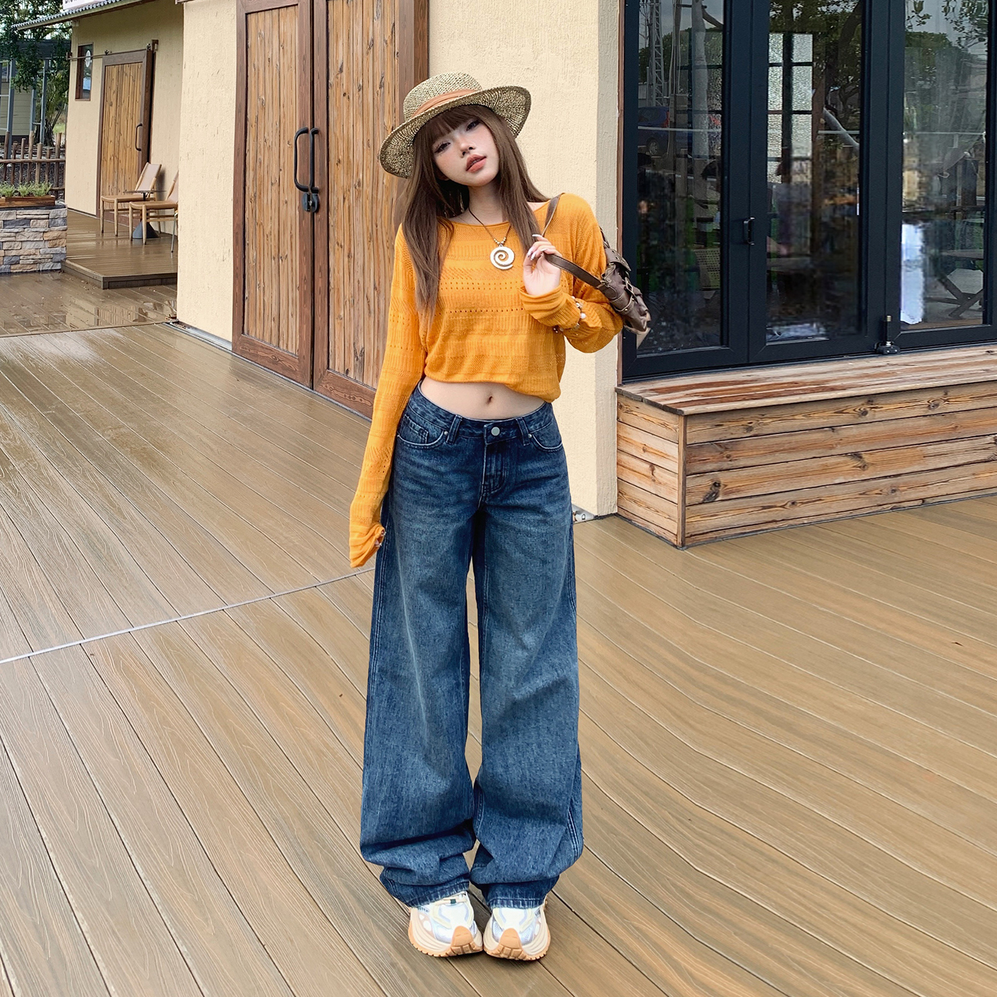 美式復古寬松低腰闊腿褲女2025秋冬新款百搭垂感直筒顯瘦牛仔褲女