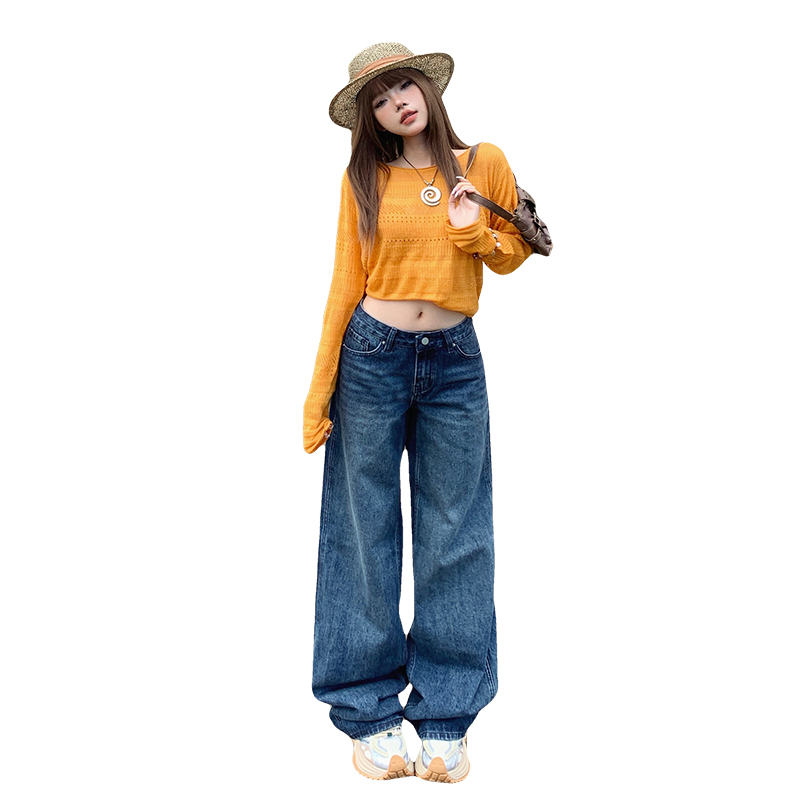 美式復古寬松低腰闊腿褲女2025秋冬新款百搭垂感直筒顯瘦牛仔褲女
