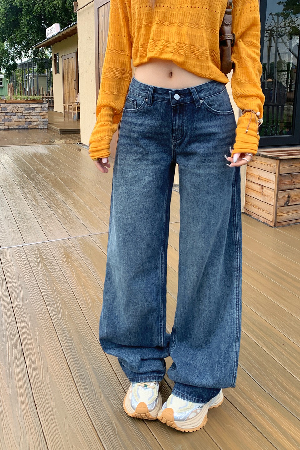 美式復古寬松低腰闊腿褲女2025秋冬新款百搭垂感直筒顯瘦牛仔褲女