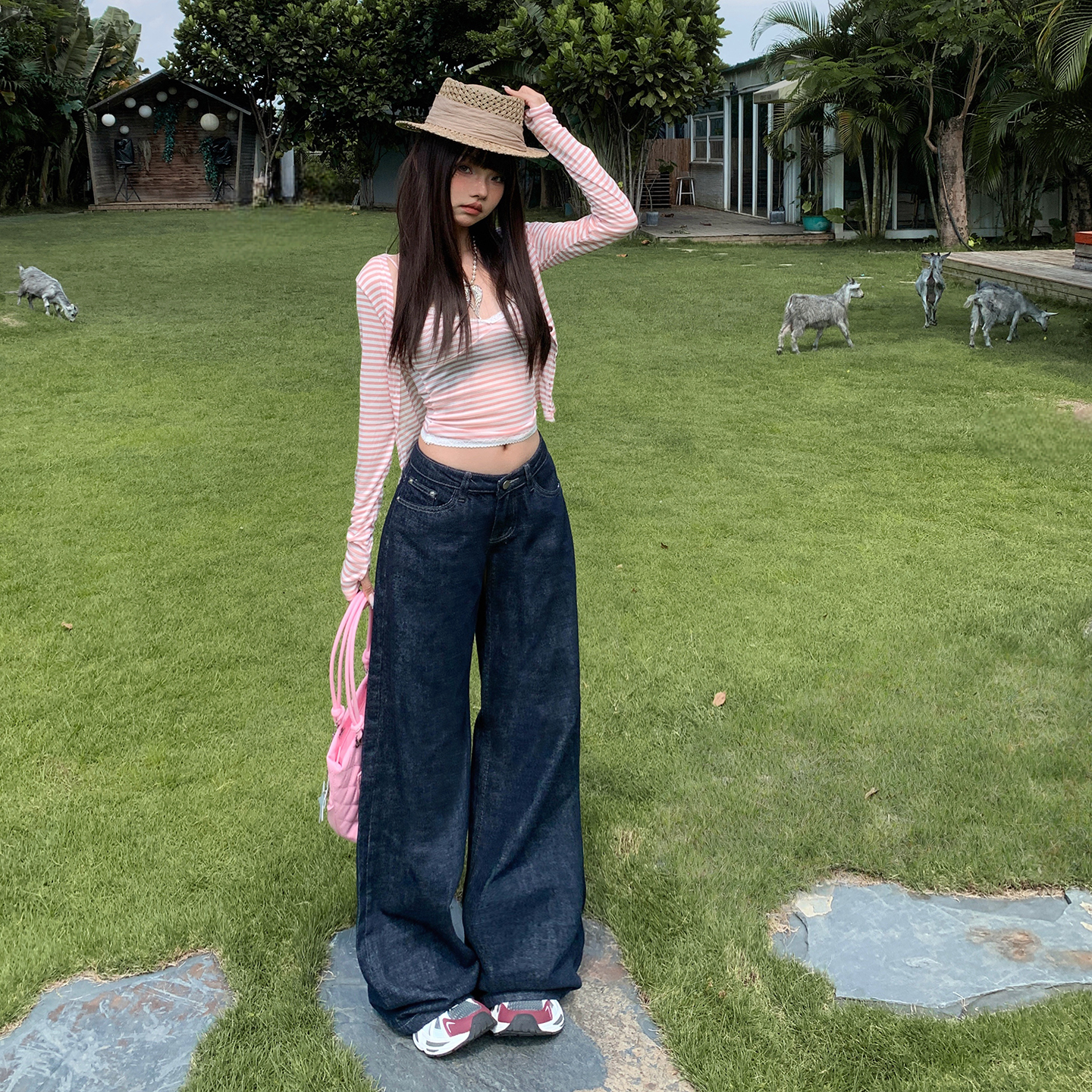 美式復古低腰辣妹寬松喇叭褲女2025秋冬季新款百搭垂感拖地牛仔褲