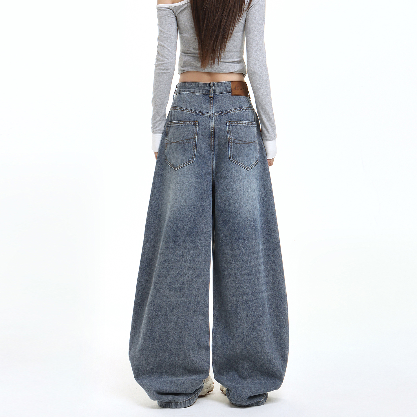 美式高街闊腿牛仔褲女2025秋季新款高腰慵懶松弛感寬松直筒拖地褲