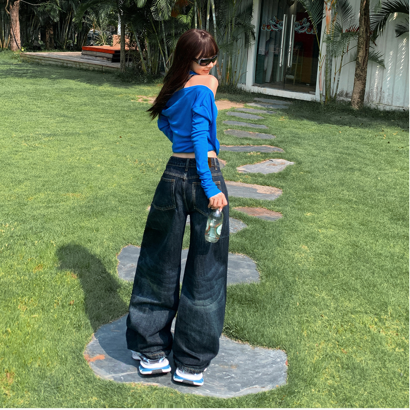 美式復古寬松闊腿牛仔褲2025秋季新款美式辣妹顯瘦低腰拖地鐮刀褲
