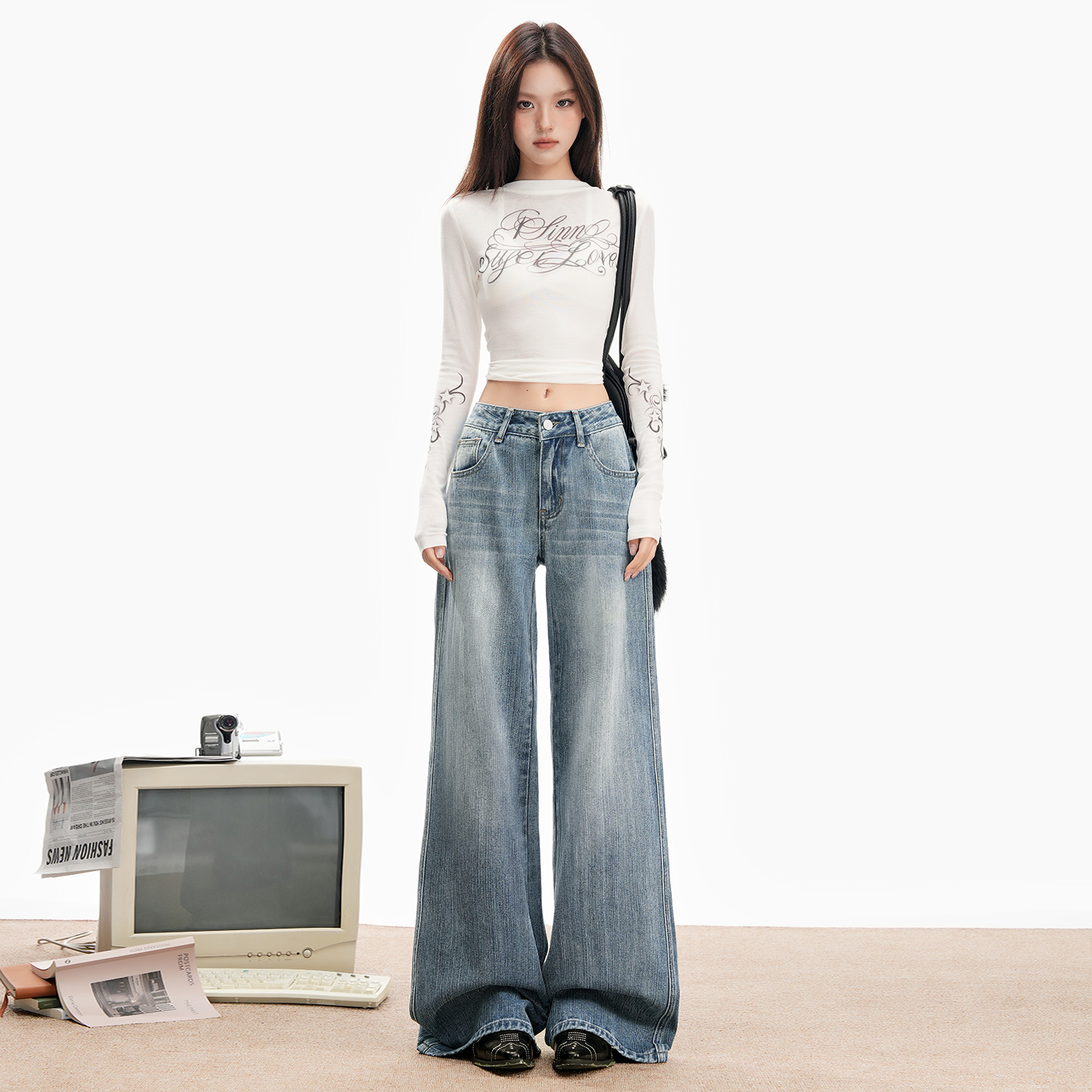 美式復古闊腿牛仔褲女秋季2025新款低腰顯瘦垂感寬松慵懶風拖地褲