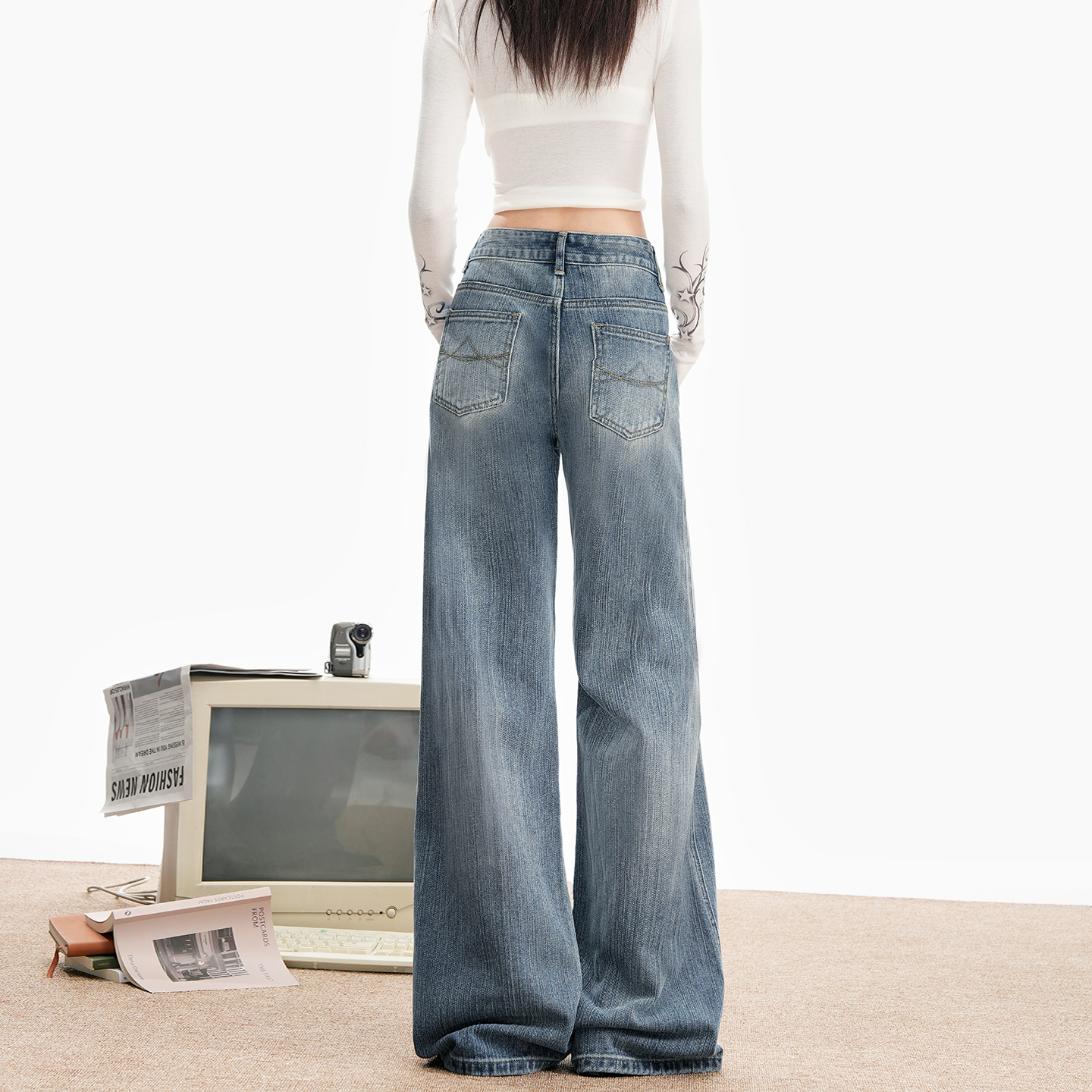 美式復古闊腿牛仔褲女秋季2025新款低腰顯瘦垂感寬松慵懶風拖地褲